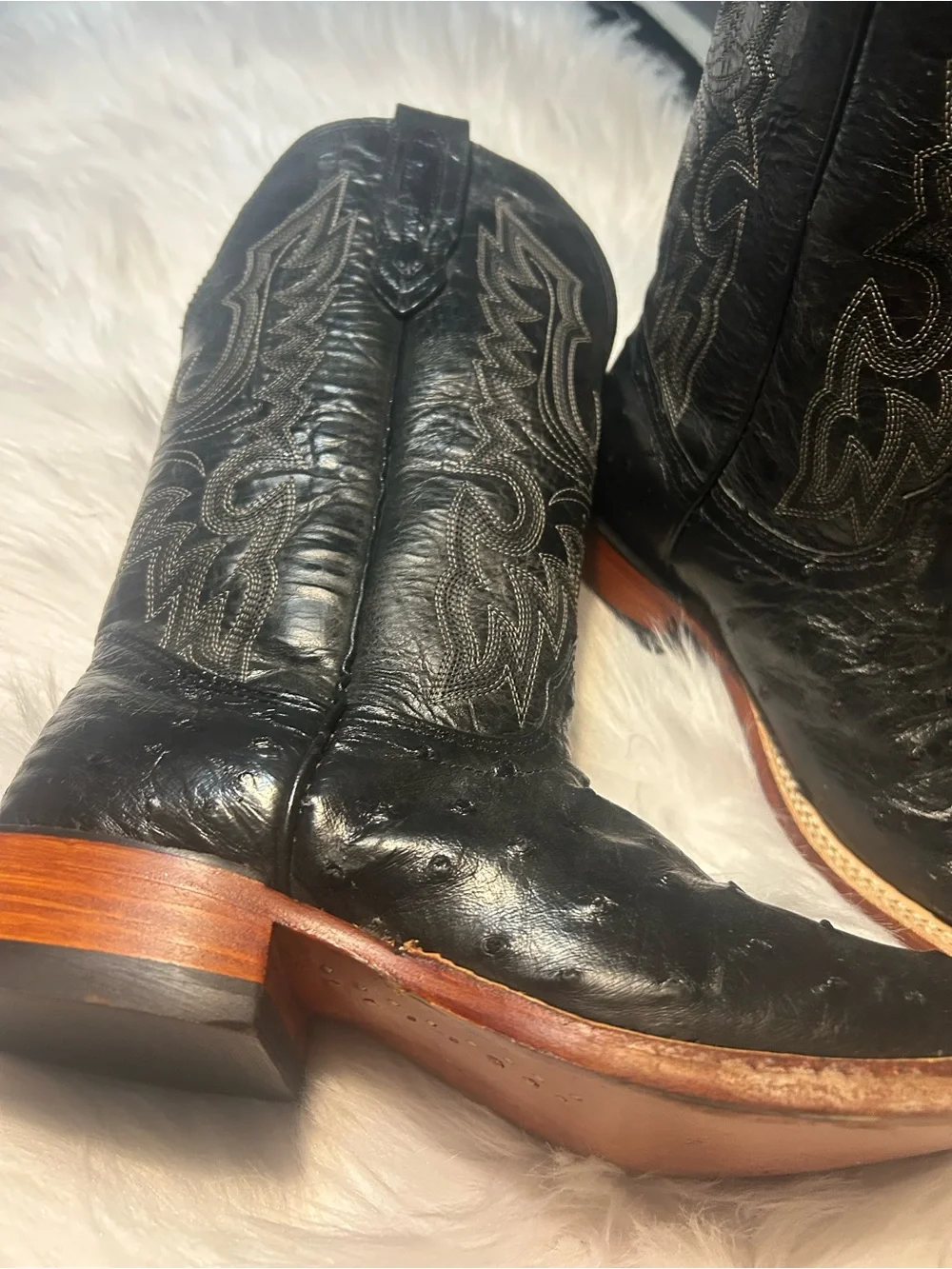 Men's Black Leather Western Boots with Embroidered Upper